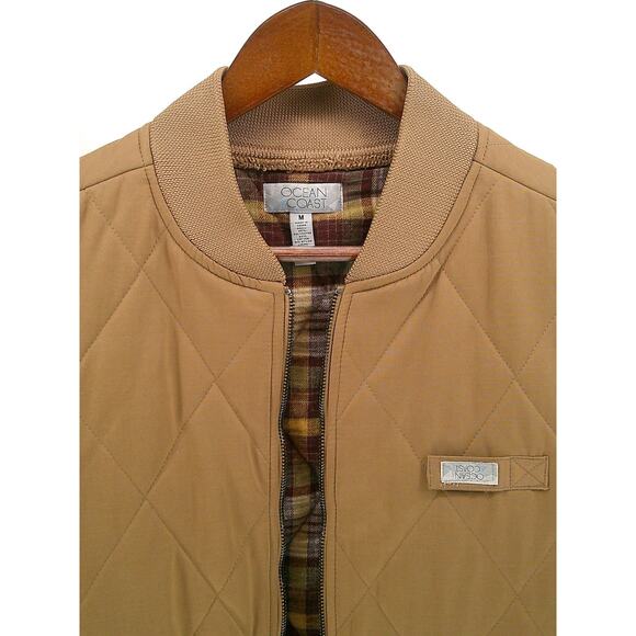 Ocean Coast Mens Brown Diamond Design Rib Collar Lined Zip Up Puffer Vest Medium - Picture 2 of 6
